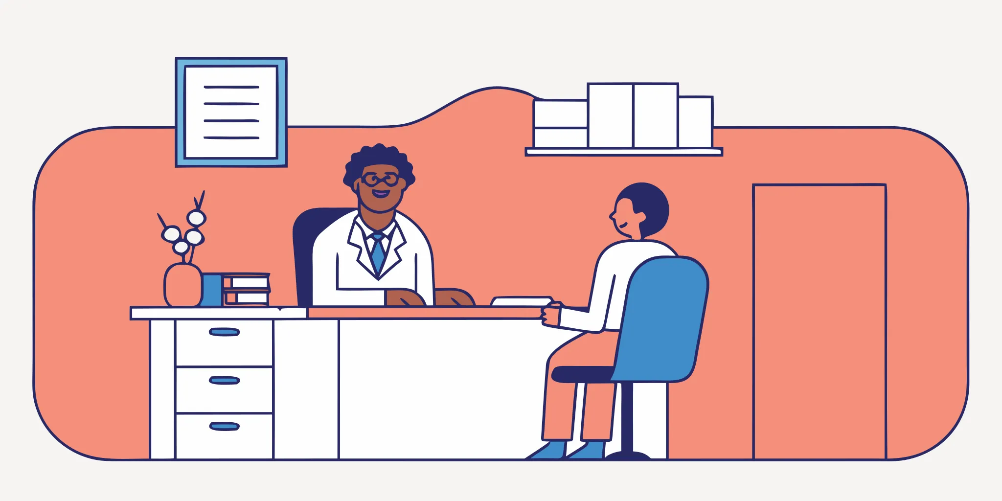 Dental practice owner reviewing financial documents with an advisor in a modern office