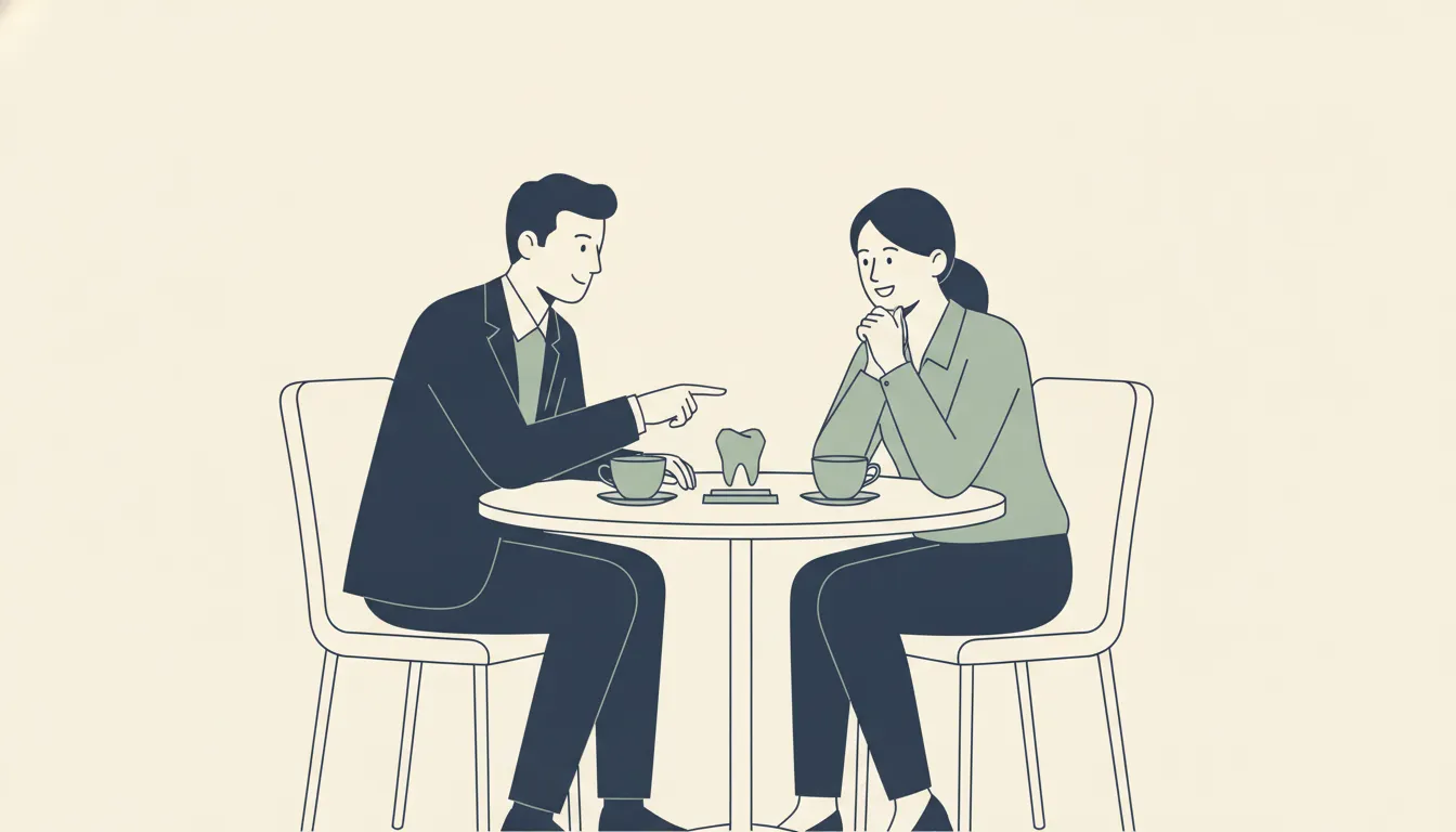 Illustration of First Move Advisors advisers meeting with a dental practice owner to plan a practice transition