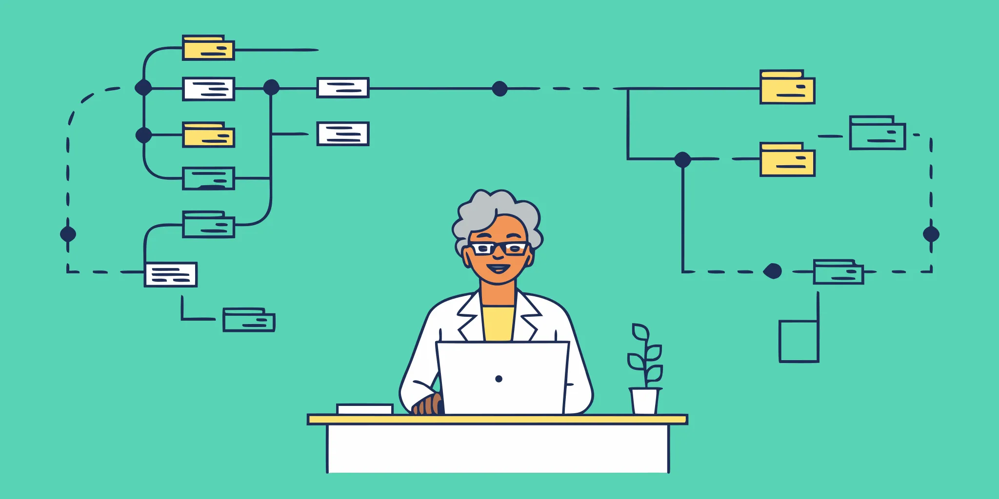Dental practice owner reviewing financial documents and a timeline roadmap on a clean modern desk