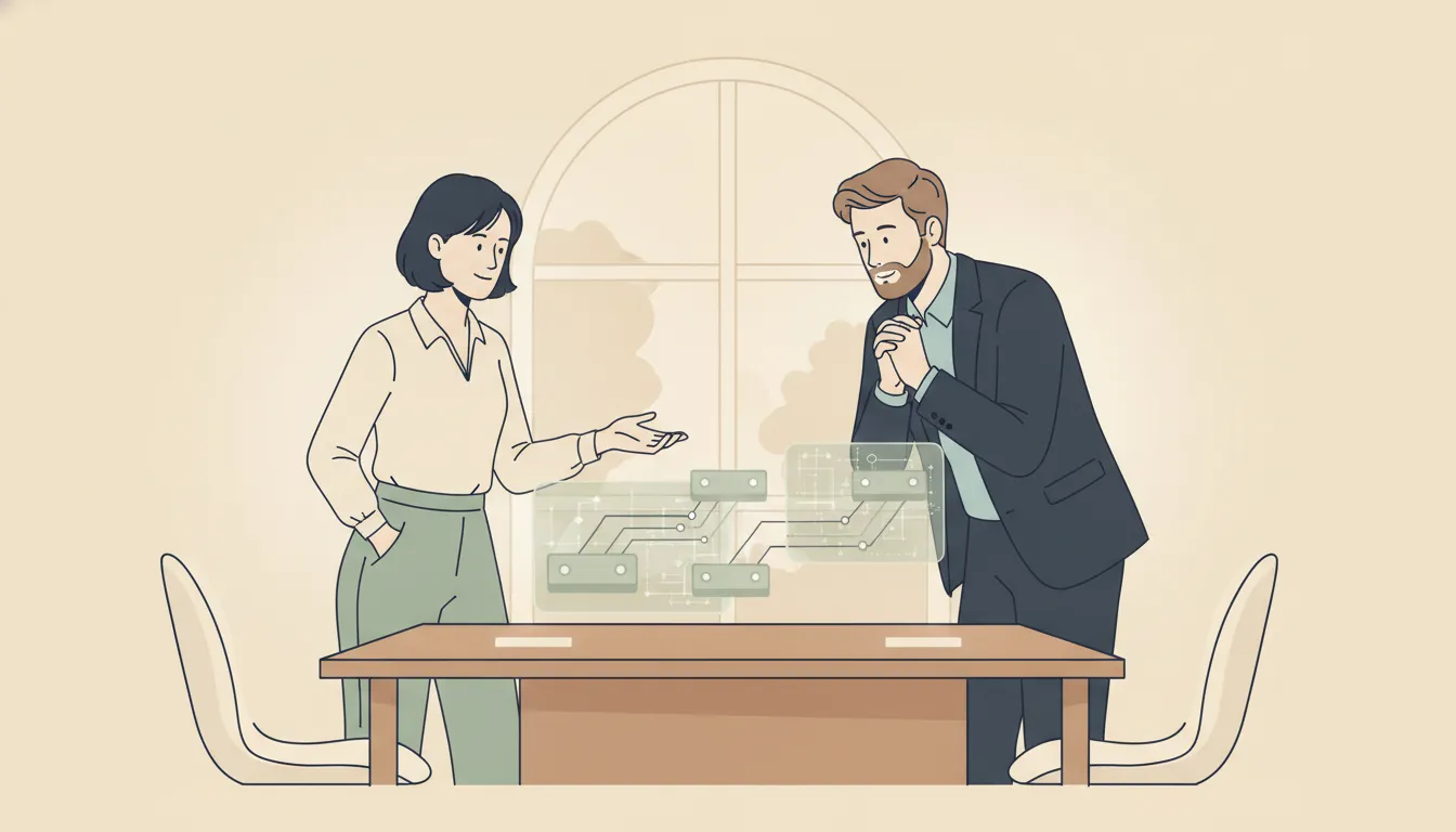 Healthcare practice owner reviewing a transaction roadmap with an independent advisor