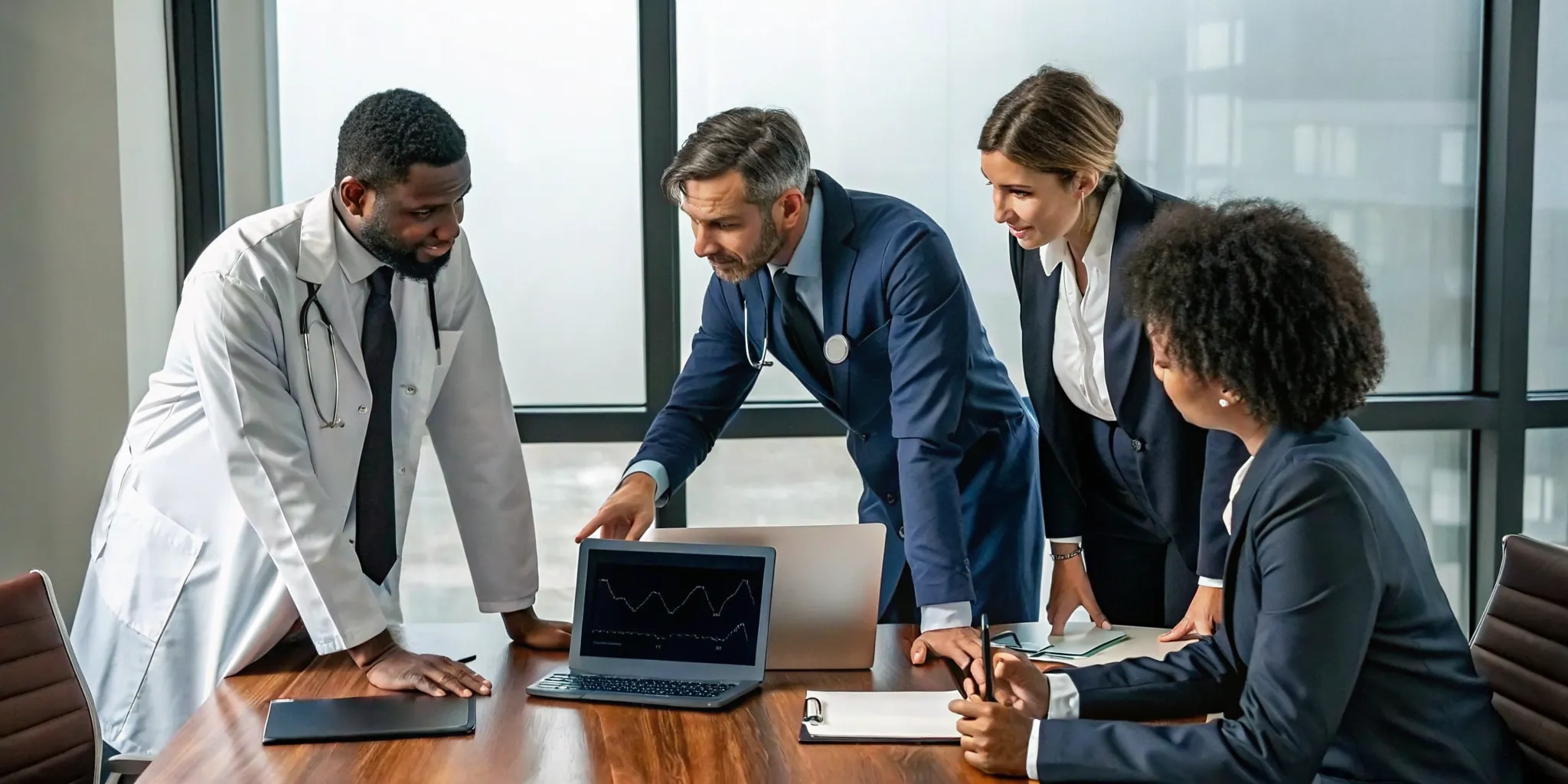 Healthcare practice advisor reviews business performance with a medical practice owner.