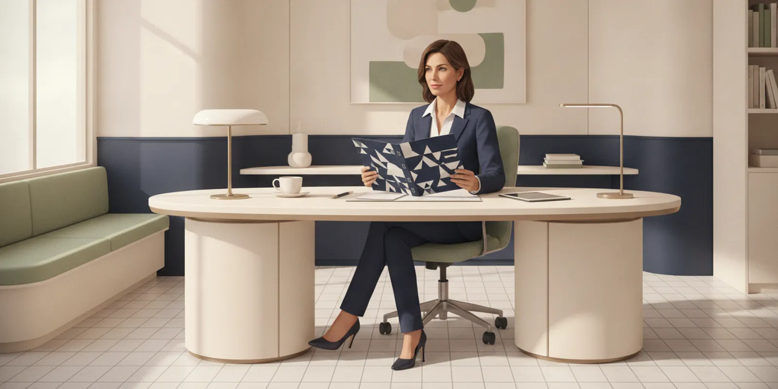 Dental practice owner reviewing financial documents at a desk in the practice