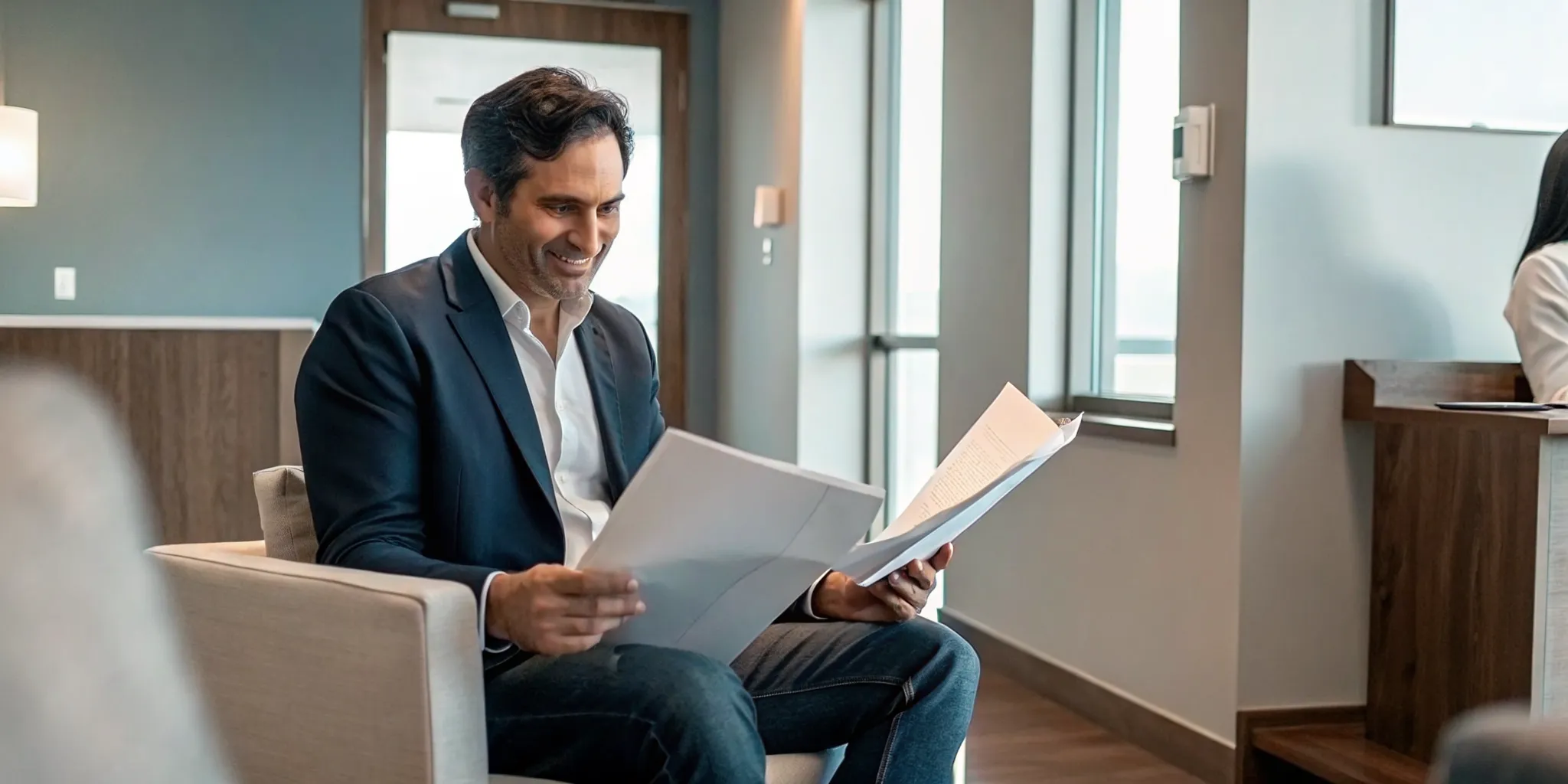 Dental practice owner reviewing financial reports