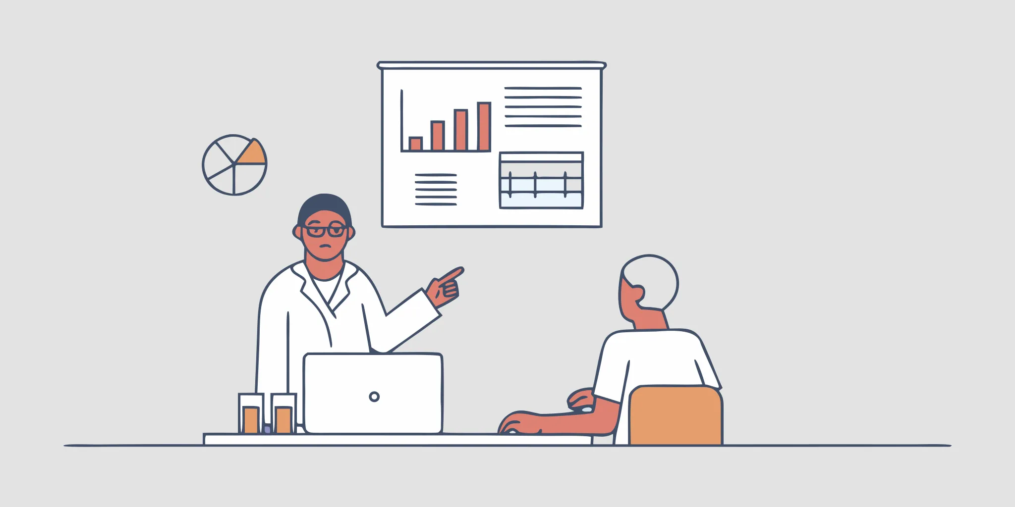 Healthcare practice owner reviewing normalized EBITDA financial documents with an advisor