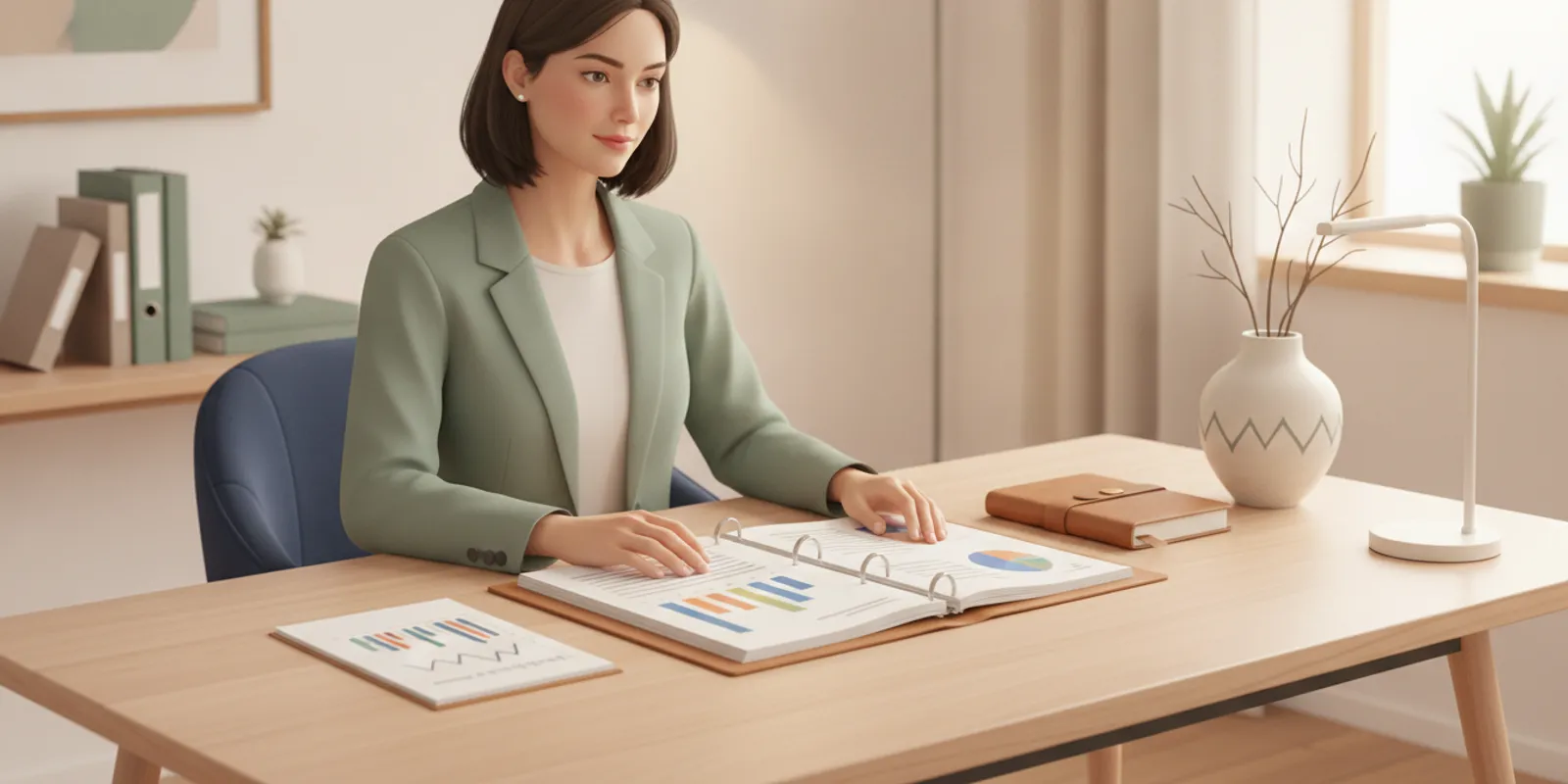 Physician reviewing practice transition documents at a desk