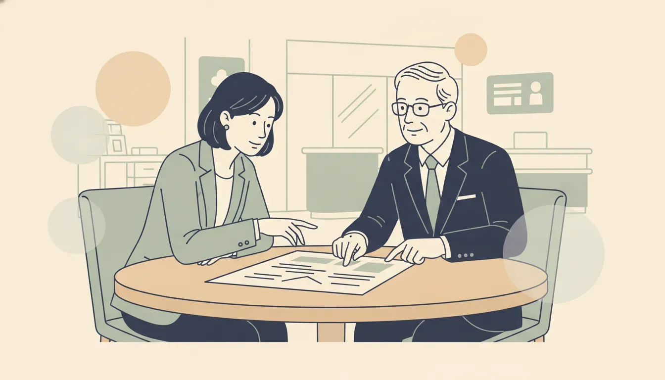 Healthcare buyer and advisor discussing practice acquisition financing and transition planning