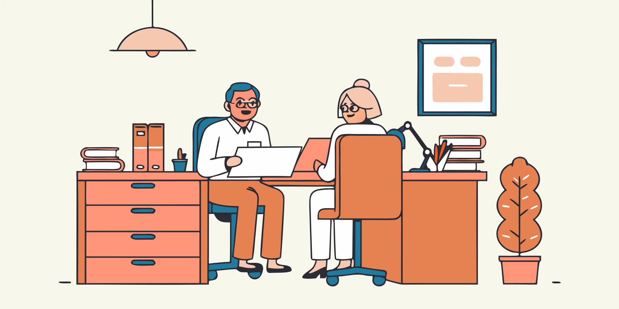 Abstract editorial illustration of a dental practice transaction showing a seller note document and financial review elements